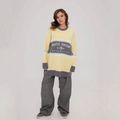 Oversized yellow and grey color-block knit sweater with artistic print and drop shoulders - S / Yellow Q1056