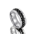 Close-up of a rotatable cuban chain ring with silver and black industrial punk design - Number 7 / Steel + Black