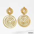 Exaggerated golden geometric spiral hoop earrings with double circular hollow design - Gold Double Spiral Circle Style (D2523)