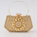 Luxury gold evening clutch bag with sparkling sunflower rhinestone pattern and metal handle - Gold
