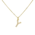 Classic 18k gold plated necklace with small pearl-inlaid letter Y alphabet pendant - Letter Y