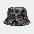Detailed view of camouflage bucket hat showing reinforced stitching on the brim - Purple Mixed Camouflage (Y-6#)