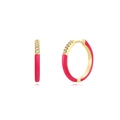 S925 silver needle hoop earrings with peach pink enamel and sparkling cubic zirconia - Rose Red