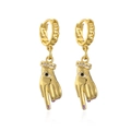 Gold-plated copper hoop earrings featuring hand pendants with evil eye and purple enamel - Gold/Purple Nails