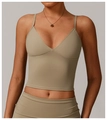 Slim-fit khaki recycled yoga vest with thin straps and V-neck for fitness workouts - S / Tops / Dark Khaki