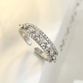Eleganter silberner geometrischer Mehrschichtring mit Zirkonsteinen und offenem Design - Einstellbar Offen / Silber