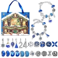 Blue Christmas advent calendar DIY bracelet kit with 24 silver charms and snowman box - Style M-11