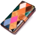 Damen-Ledergeldbörse in Dreifachfaltung mit buntem Patchwork-Rautenmuster und Schnalle - 3017 Öl-Wachs-Leder Rauten-Patchwork