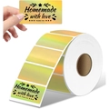 Holographic thermal labels with Homemade with love text for Phomemo shipping printers - 2.25*1.25 Inch Square-500pcs (Roll) / Laser Gold