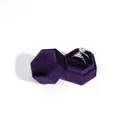 Dark purple hexagonal velvet jewelry box with two slots for engagement rings - Deep Purple Double Slot