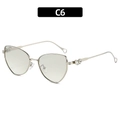 Cat eye glasses with light gold metal frame and heart crystal decor, model C6 variant - Silver Frame Silver Lens