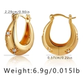 Polished 18K gold U-shaped earrings featuring engraved stars and white zircon stones - KE1204-Gold Star Engraved Zirconia U-Shaped Huggie