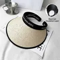 Beige wide brim sun visor with black headband and UPF50+ UV protection layer - Letter Embroidery Headband Style / Beige