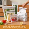 Kitchen reusable food storage bags set with double-seal thickened ziplock in four sizes - Double Zipper Thickened / [1 Small + 1 Med + 1 Large + 1 Long] Total 85pcs