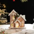 Luminous Christmas wooden house with warm LED lights and artificial snow decoration - Pine Cone Snow House Style A Battery Model