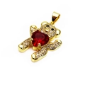 Golden teddy bear pendant with micro-pave white zircon and a large red heart gemstone - Style A Red