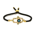 Adjustable black braided rope bracelet with golden Hamsa Hand and Evil Eye charm - Black Braided Rope Style