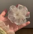 Elegant cream mesh orchid hair clip with delicate petals and center pearl detail - Off-white Organza Flower (19)