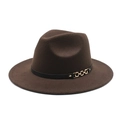 Chapeau fedora classique en feutre de laine marron avec chaîne dorée et ruban en cuir - M (56-58cm) / café