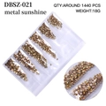 Flatback round golden nail art sequins model DBSZ-021 for DIY manicure decoration - Mixed Sizes SS4-SS16 Around 1440 Pieces / Metal Sunshine