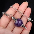 Amethyst crystal ball pendulum necklace with silver metal chain and clasp - Amethyst