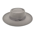 Classic grey wool boater hat with matching ribbon and small bow on white background - M (56-58cm) / Light Gray