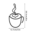 Minimalist black iron coffee cup wall art with heart steam, 8x5 inches metal decor - Black Flat Iron Coffee Wall Hanging Style C / 20.3x12.7cm