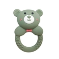 Olive green silicone baby teether with a cute bear design and textured massage ring - Bear Rattle Teether / Dark Green