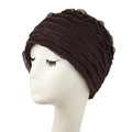 Turbante traspirante color caffè con design a pieghe e volant a strati da donna - L (58-60cm) / caffè