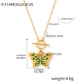 Collana a farfalla in acciaio inossidabile dorato con ciondolo in smalto verde - Collana a Farfalla in Smalto Verde (P374) / 40+5cm / Oro