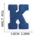 Detailed size view of blue chenille letter K patch with 7cm height dimensions - Blue-Letter K