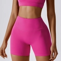 Damen Yoga-Shorts mit hoher Taille in Rosarot mit fester Bauchkontrolle und Passform - M / Magenta