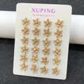 Set of 12 pairs of golden flower stud earrings with sparkling cubic zirconia crystals - 18K Gold Plated Rhinestone Flower Stud Earrings Set