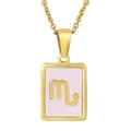 Macro shot of 18K gold-plated Scorpio zodiac pendant with pink shell inlay on white background - Scorpio (With Chain)