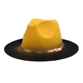 Classic bicolor gradient felt fedora hat in yellow and black with gold buckle trim - M (56-58cm) / Yellow + Black