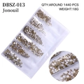 Stickers de cristales dorados champagne para uñas en caja de 1440 piezas y tamaños mixtos - Amarillo claro