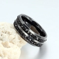 Modern black titanium steel ring featuring double rows of black rhinestones for couples - US 6 / Black