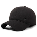 Gorra de béisbol de lana marrón oscuro para hombre con orejeras y distintivo metálico invierno - Ajustable / Negro