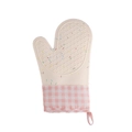Heat-resistant silicone oven mitt with colorful confetti pattern and pink checkered cuff - Pink Plaid