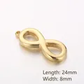 Golden infinity symbol charm in polished stainless steel with 24mm length and hanging loop - Single Hole (KLJ511-Z)
