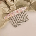 Elegante pettine in acetato con motivo marmorizzato rosa e denti in metallo argento - Sakura Viola