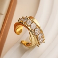 Luxurious gold-plated geometric open ring featuring sparkling drop-shaped zircons - Pear-shaped Zirconia Open Style (14351)