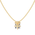 Elegant gold bow necklace with square zircon pendant in a gift box design - Gold Necklace - Gift Box Style