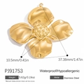 Macro shot of 18k gold plated stainless steel flower pendant with dimensions and weight - Gold Hollow Out Flower Shape Pendant Only (Without Chain) (PJ91753)