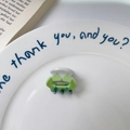 Mini green and white checkered acetate hair claw clip for girls on a white ceramic plate - Argyle Green