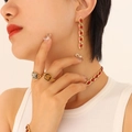 Luxury gold jewelry set with red gemstones featuring necklace, bracelet and earrings - F640-Gold Color Red Zirconia Earrings