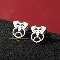 Chic 12mm schnauzer dog head stud earrings in polished stainless steel hollow design - Schnauzer / Steel