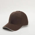 Detail view of coffee brown baseball cap featuring stylish white piping and stitched seams - Adjustable / Coffee