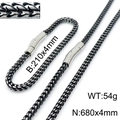 Minimalist dark grey stainless steel round grind dragon bone chain necklace and bracelet set - Brushed Black 4mm Set