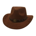 Classic dark brown faux suede cowboy hat with vintage star buckle decorative leather band - One Size / Coffee (Round Star)